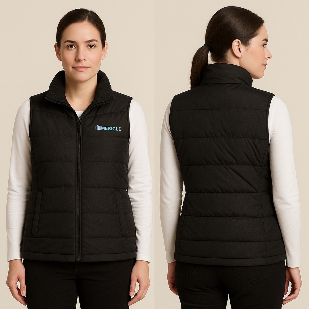 NWT Lands End Womens‎ Black Down Vest Small 6 8 EMBROIDERED